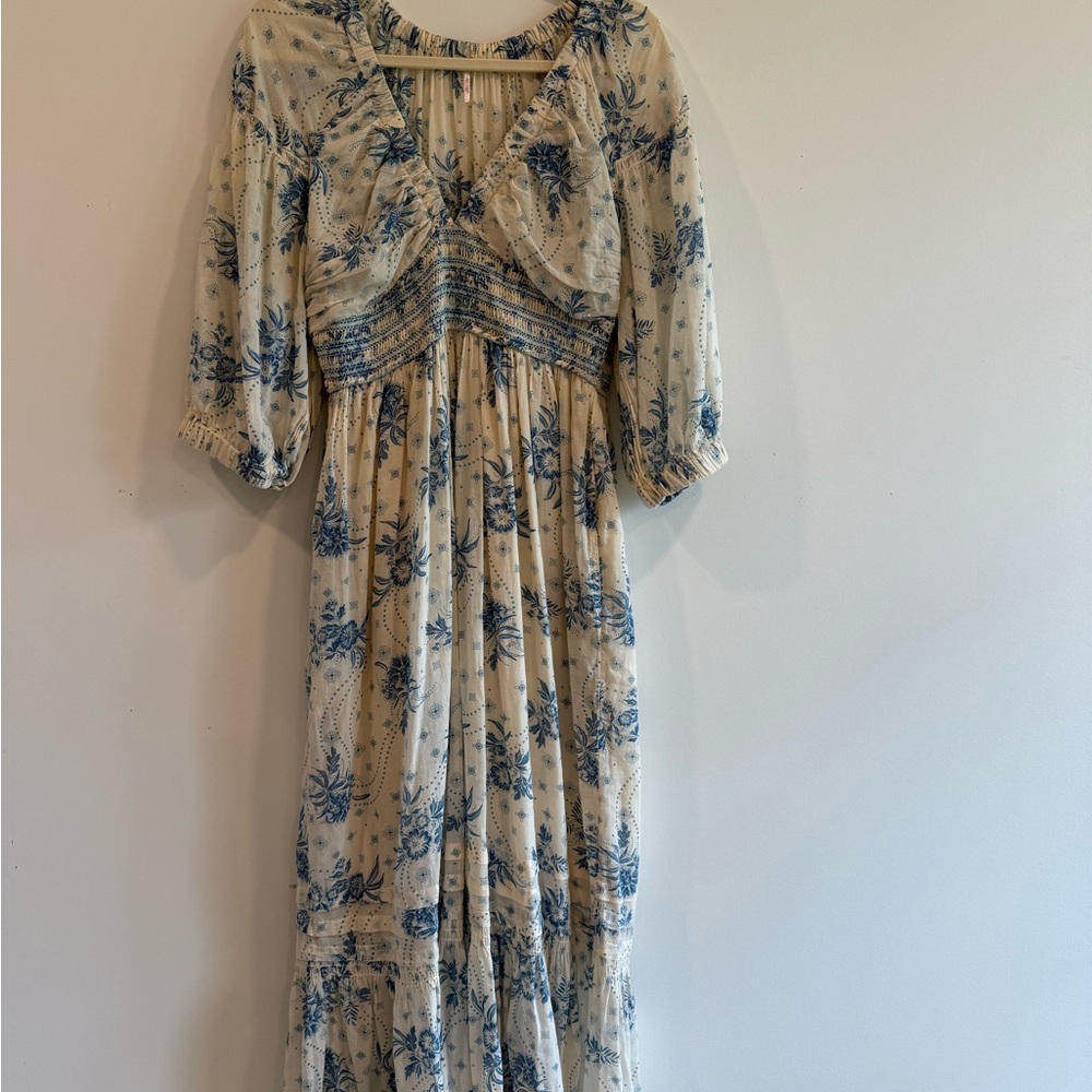 Free People Golden Hour Blue Floral Maxi Dress